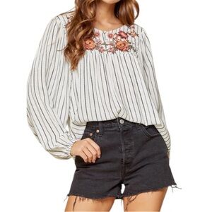 Savanna Jane Floral Embroidered Striped Cottage Core Bohemian Blouse